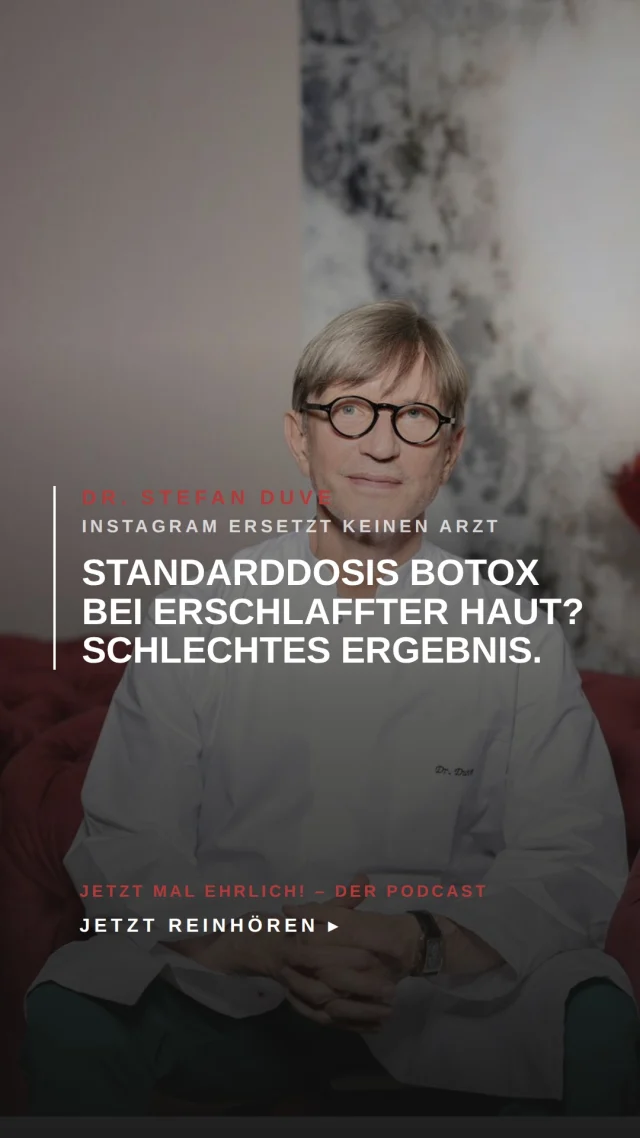 Warum Standarddosierungen gefährlich sind: Bei Patienten über 50 mit erschlaffter Haut führt das Schema zum schlechten Ergebnis – alles sackt ab, weil es schlicht zu viel Botox ist.

Die Gesichtsform, das Alter, die Hautqualität: All das entscheidet über die Dosis. Nicht die Vorlage.

Die ganze Folge „Doctor Duve – Jetzt mal ehrlich!" hörst du auf Spotify – Link in der Bio. 🎧

#Botox #Dosierung #DrDuve #JetztMalEhrlich #Ästhetik