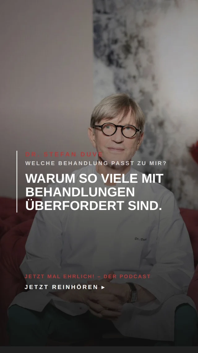 Warum sind so viele Menschen mit ästhetischen Behandlungen überfordert?

Ganz einfach: die schiere Menge an Informationen. Wer durch Instagram scrollt, wird überschüttet mit Behandlungen, Geräten und Versprechen – vieles davon ist für den Einzelnen schlicht ungeeignet. Orientierung gibt kein Algorithmus, sondern ein ehrliches Gespräch.

Die ganze Folge „Doctor Duve – Jetzt mal ehrlich!" hörst du auf Spotify – Link in der Bio. 🎧

#Ästhetik #Instagram #DrDuve #JetztMalEhrlich #Aufklärung