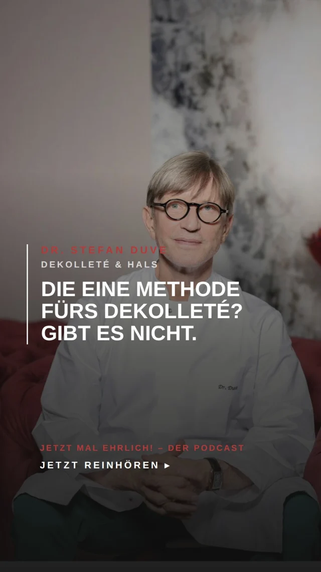 Was ist die gängigste Methode fürs Dekolleté? Ehrliche Antwort: Es gibt nicht die eine.

Anders als bei vielen Gesichtsbehandlungen führt am Dekolleté kein Standardweg zum Ziel. Welche Methode passt, hängt vom Befund ab – Falten, Flecken, Hautqualität. Genau deshalb steht die Analyse vor der Behandlung.

Die ganze Folge „Doctor Duve – Jetzt mal ehrlich!" hörst du auf Spotify – Link in der Bio. 🎧

#Dekolleté #Behandlung #DrDuve #JetztMalEhrlich #Ästhetik